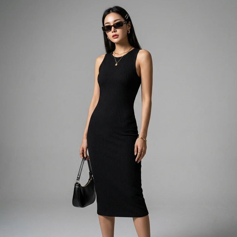 Robe Midi Ajustée Sans Manches