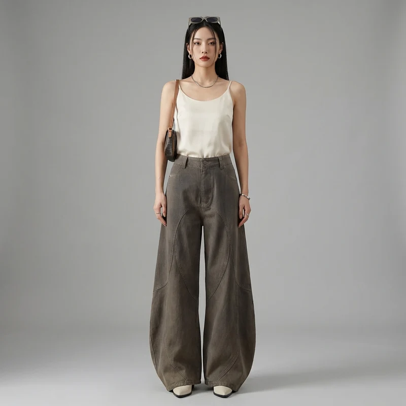 Pantalon Large Teinté Streetwear