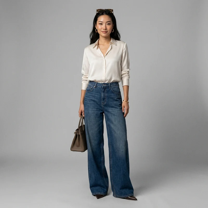 Pantalon Denim Large Effet Délavé