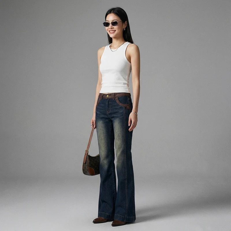 Pantalon Flare Denim Bicolore