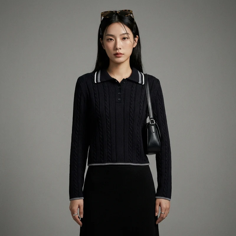 Pull Col Polo Boutons Noirs