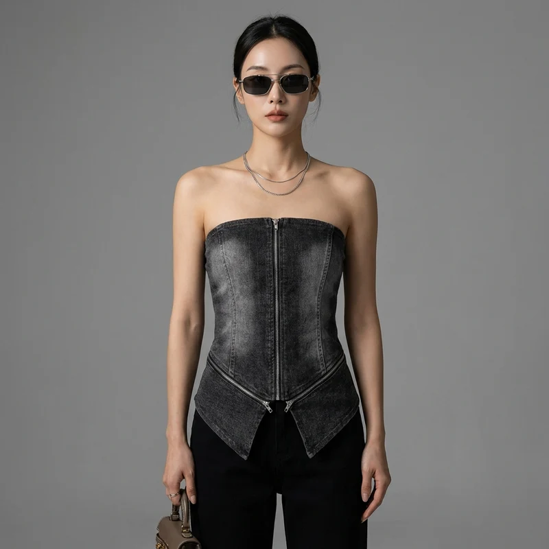 Top Bustier Denim Zippé
