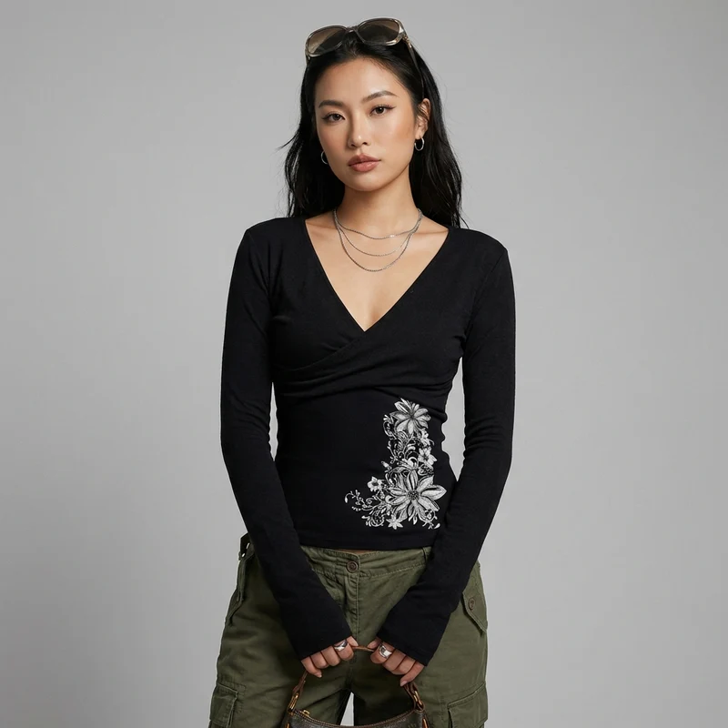 Haut Col V Imprimé Floral