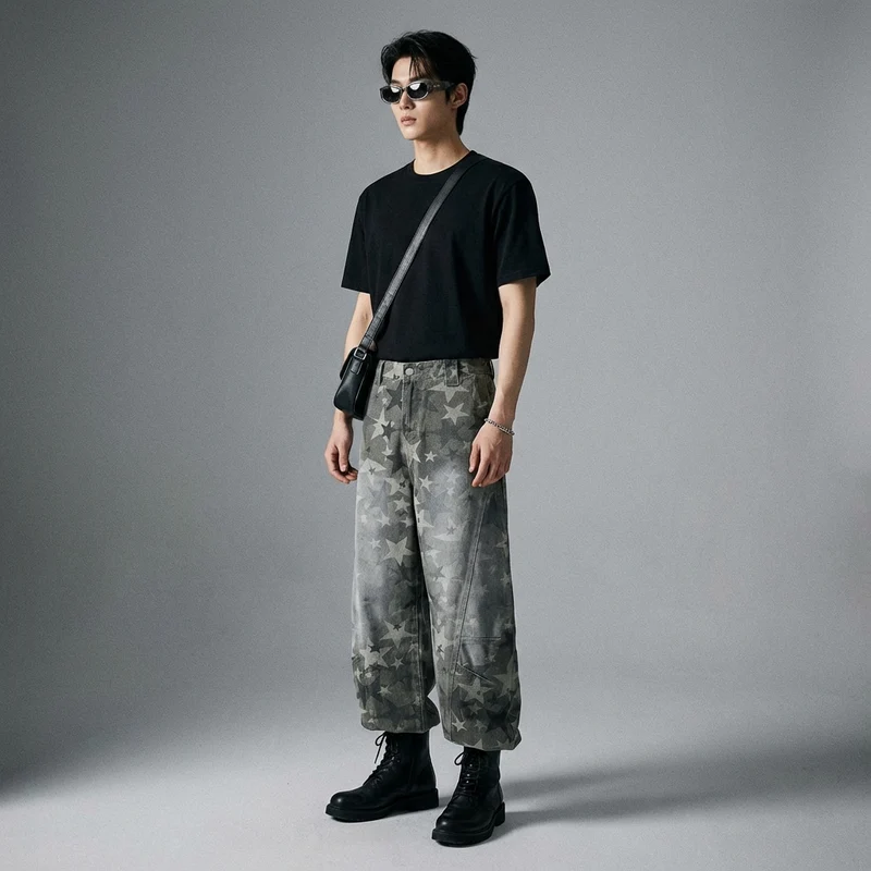 Jean Camouflage Étoiles Usées