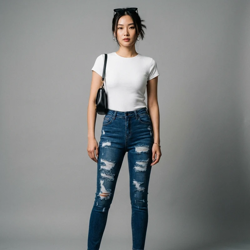 Jean Slim Taille Haute Effet Délavé
