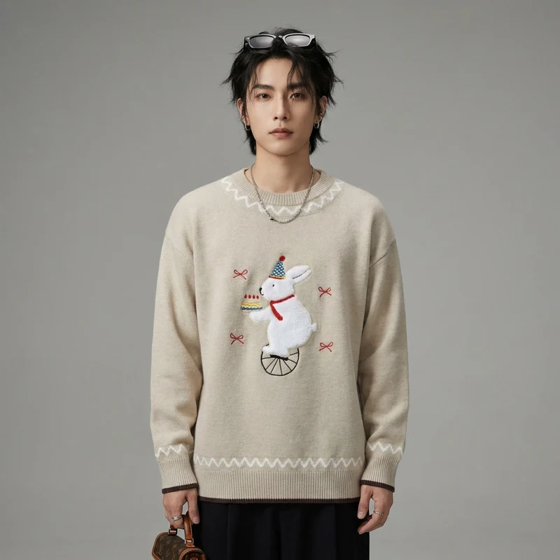 Pull Brodé Lapin Vintage