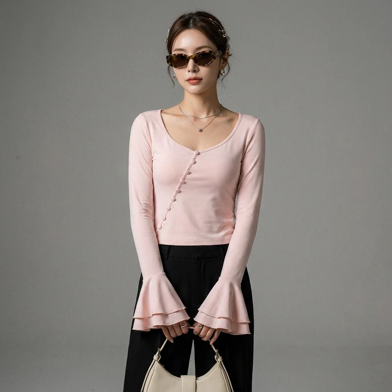 Top Court Manches Longues Rose