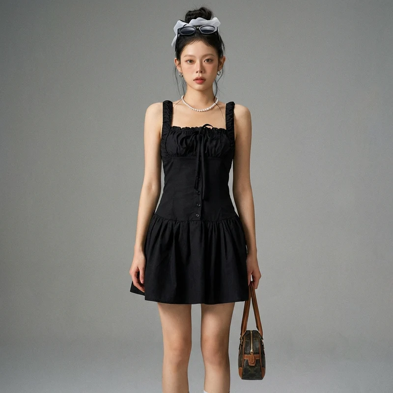 Robe Courte Plissée Sans Manches