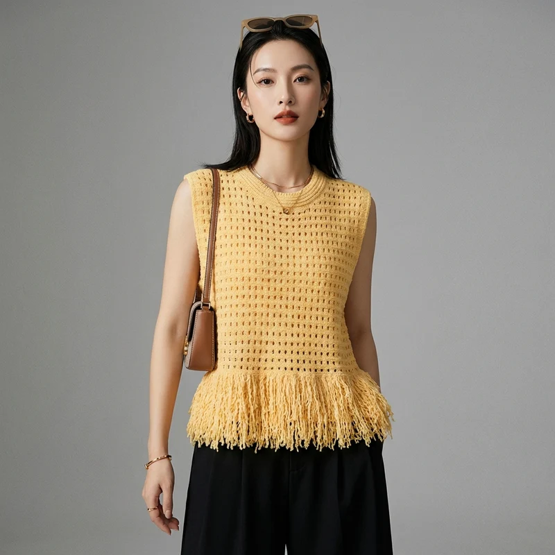 Pull sans Manches Maille Ajouree