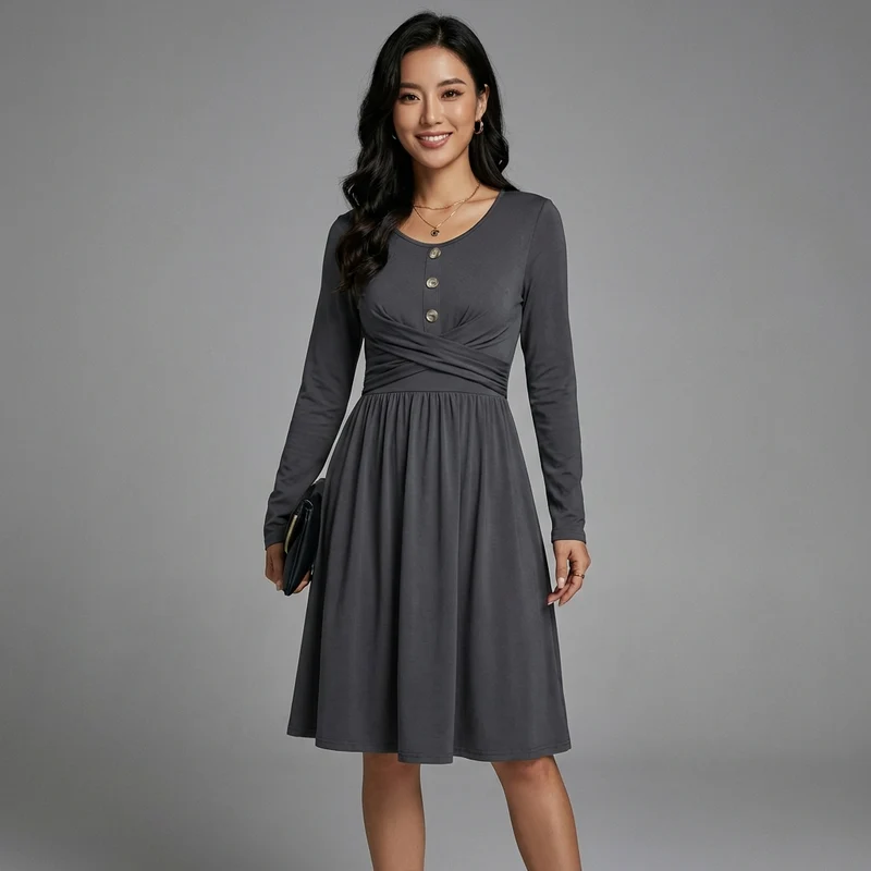 Robe Mi-Longue Plissée Élégante