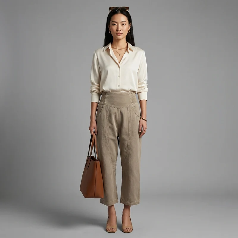 Pantalon Droit Taille Haute Délavé