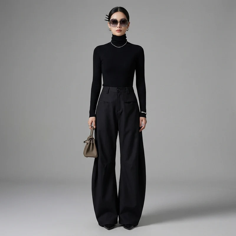 Pantalon Plissé Ample Taille Haute