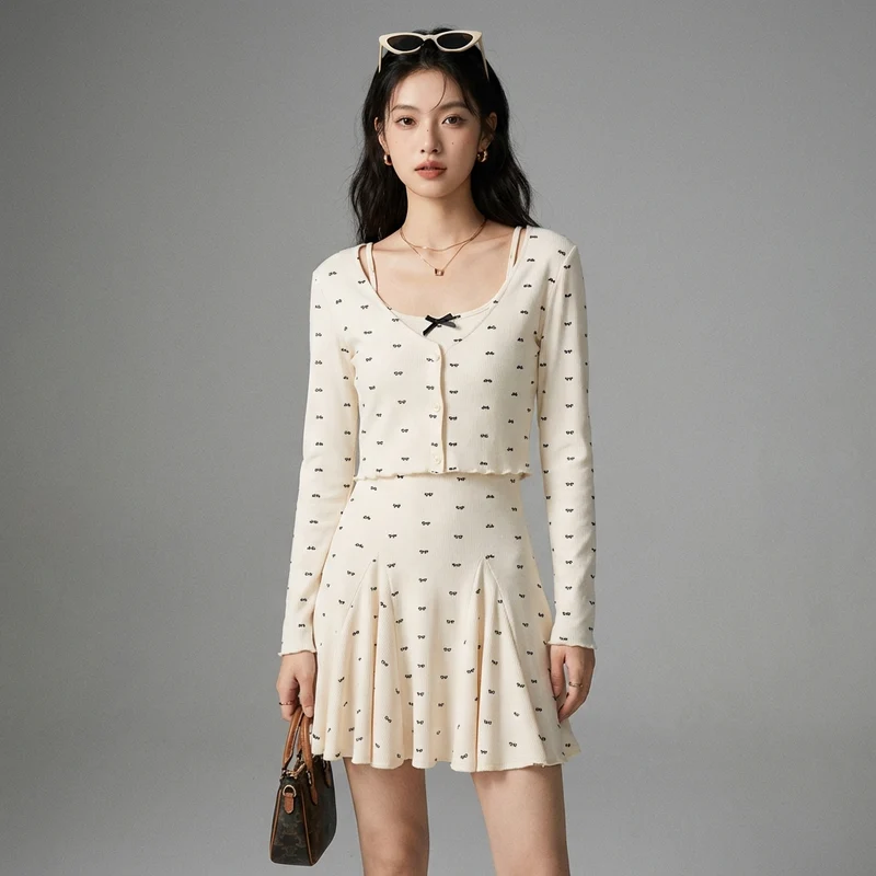 Ensemble Cardigan et Jupe Mini Noeud