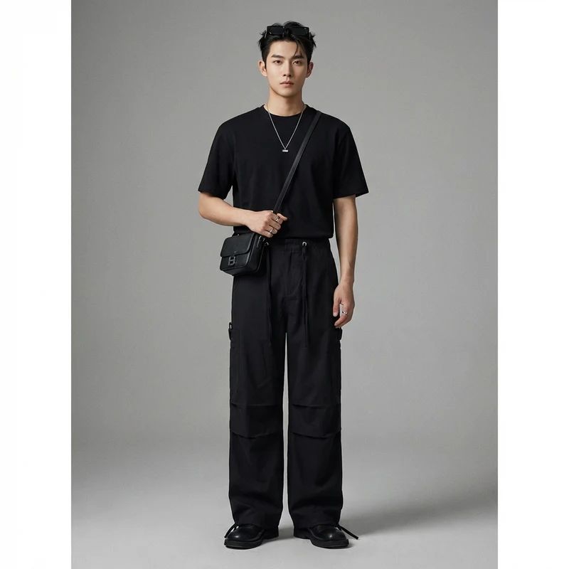 Pantalon Cargo Plissé Streetwear