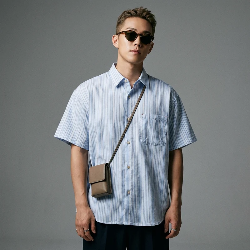 Chemise Rayée Oversize Bleue