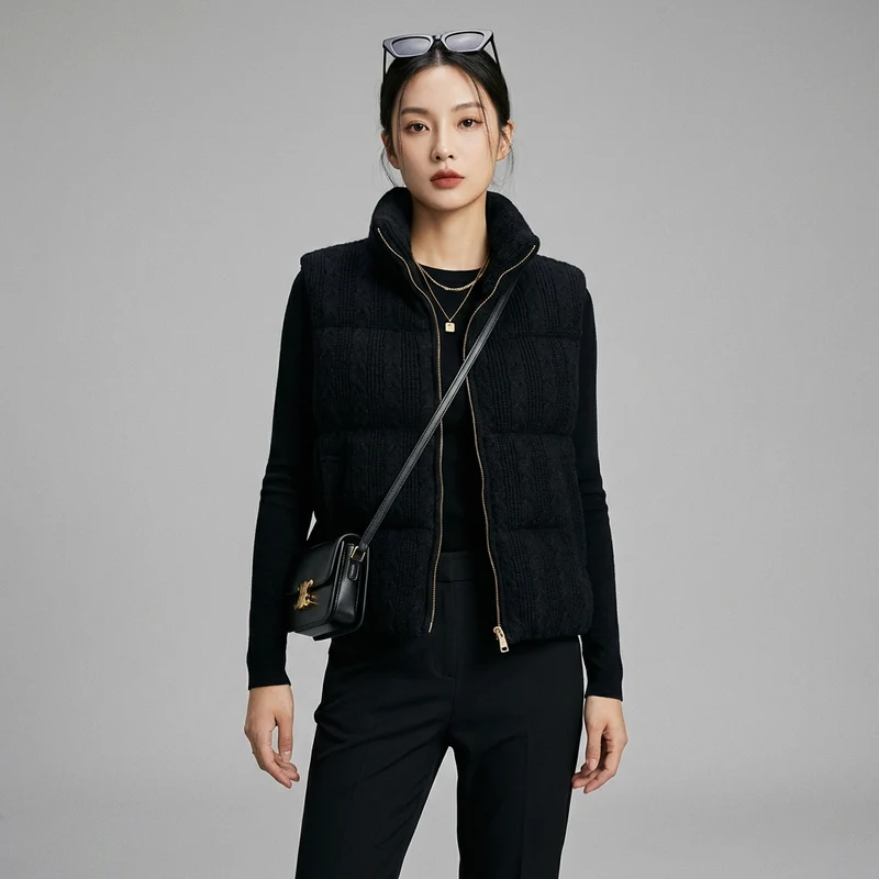 Gilet Tricoté Col Montant Zippé