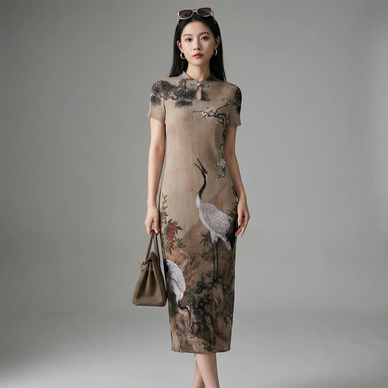 Robe Midi Plissée Fendue