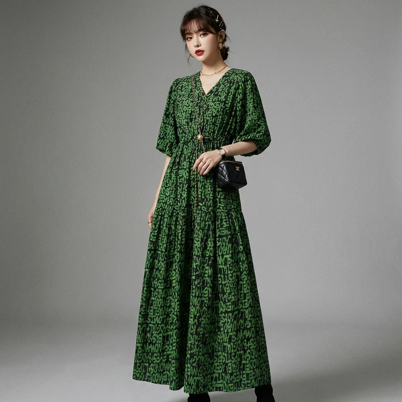 Robe Longue Imprimée Col V