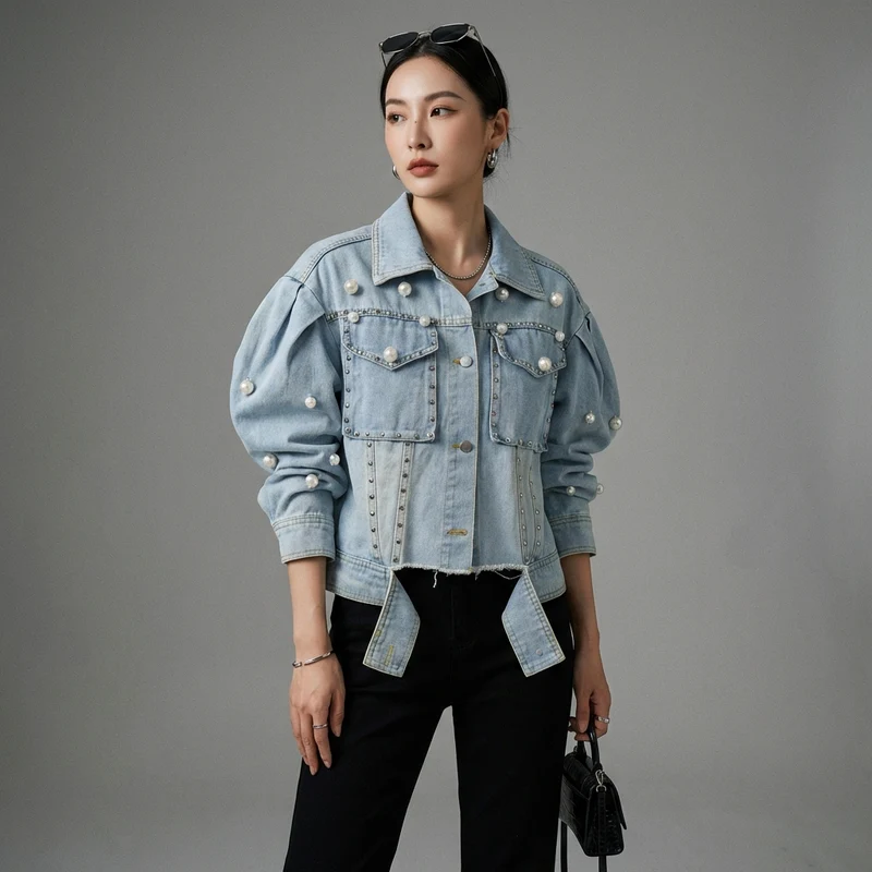 Veste en Jean Perles Streetwear