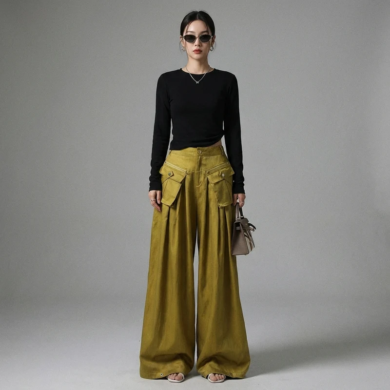 Pantalon Cargo Taille Haute Streetwear