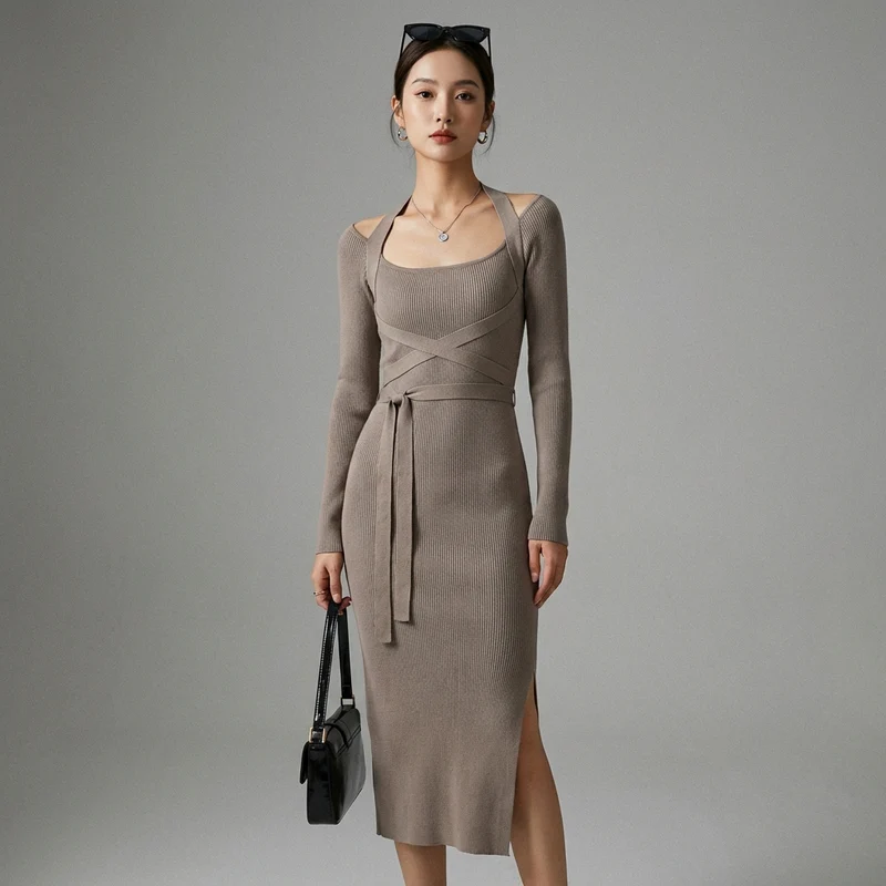 Robe Midi Tricotée Élégante