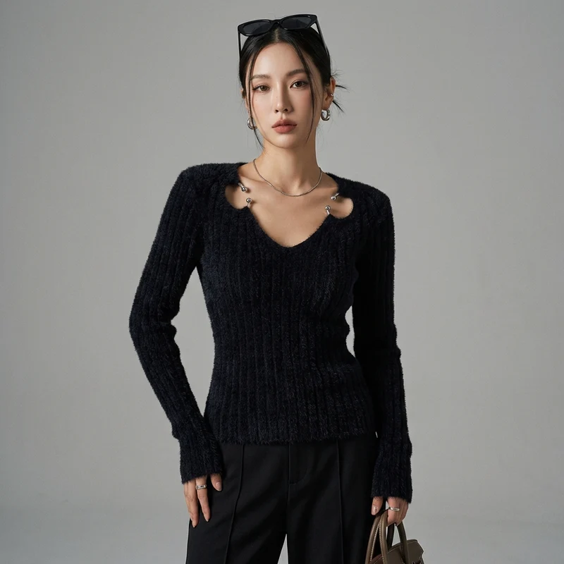 Pull Tricoté Fendu Chic