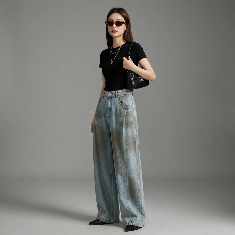 Jean Denim Tie-Dye Effet Délavé