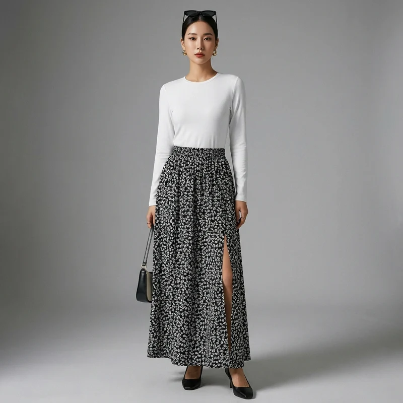 Jupe Longue Fendue Taille Haute
