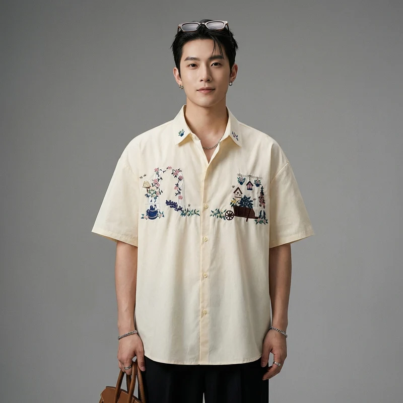 Chemise Ample Broderie Florale