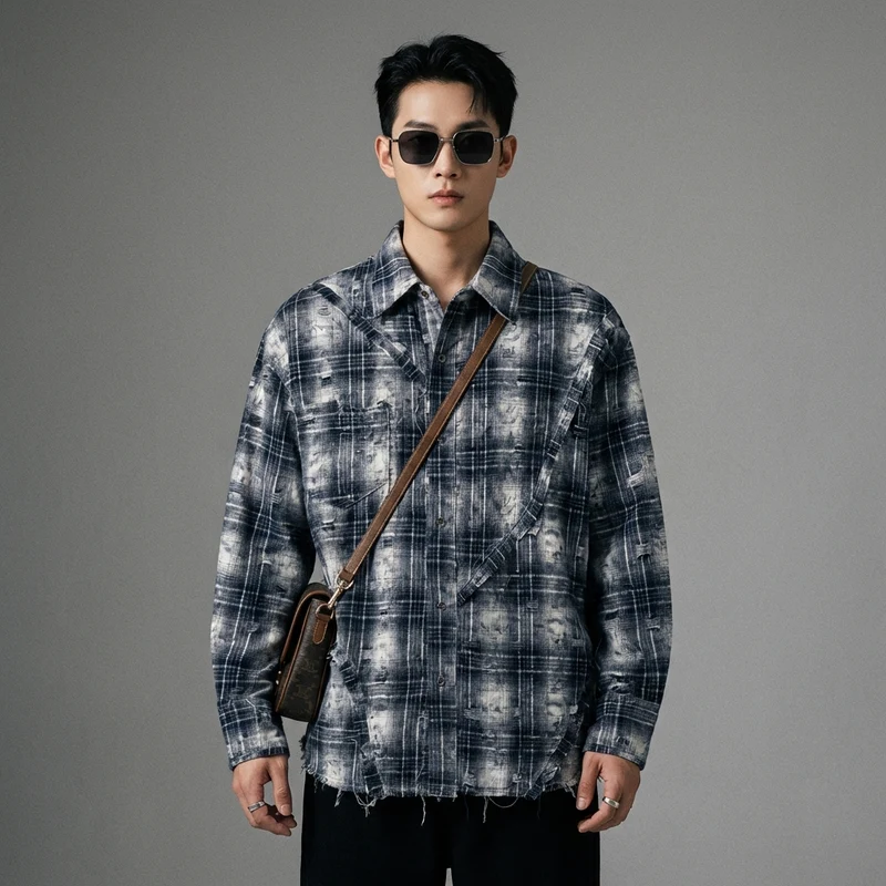 Chemise Oversize Carreaux Détails Effilochés