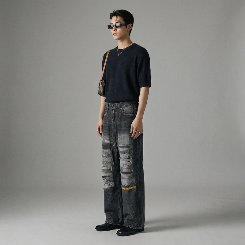 Jean Denim Délavé Noir