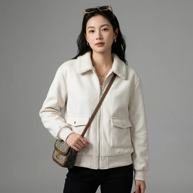 Veste Zippée Col Chemise Minimaliste