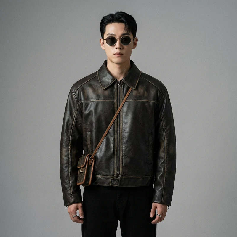 Veste Moto Effet Vieilli