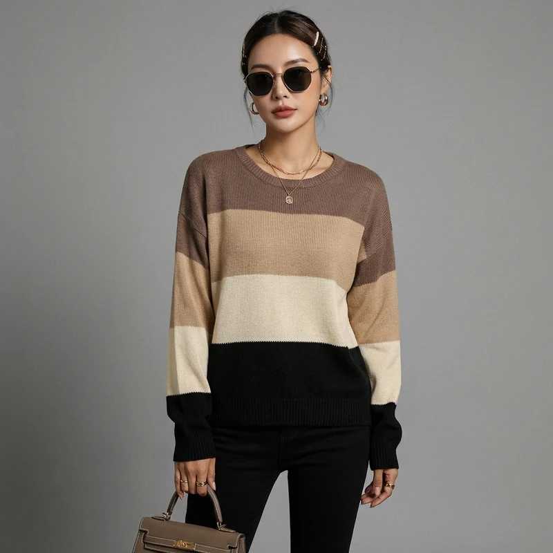 Pull Color Block Col Rond