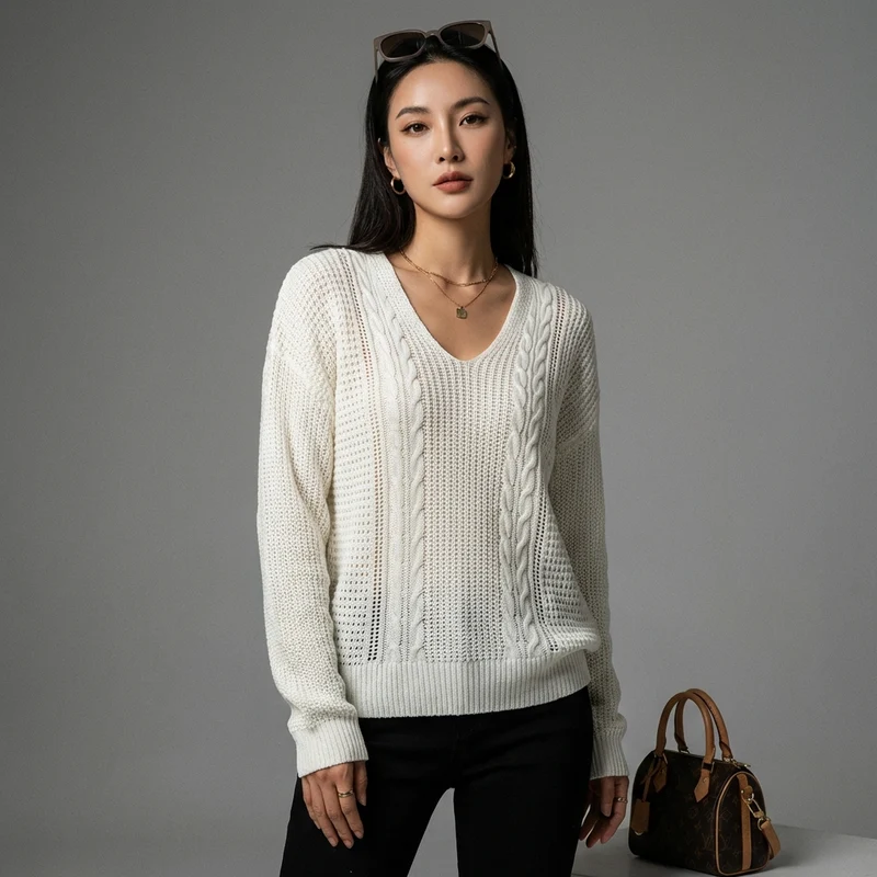 Pull Maille Torsadée Col V