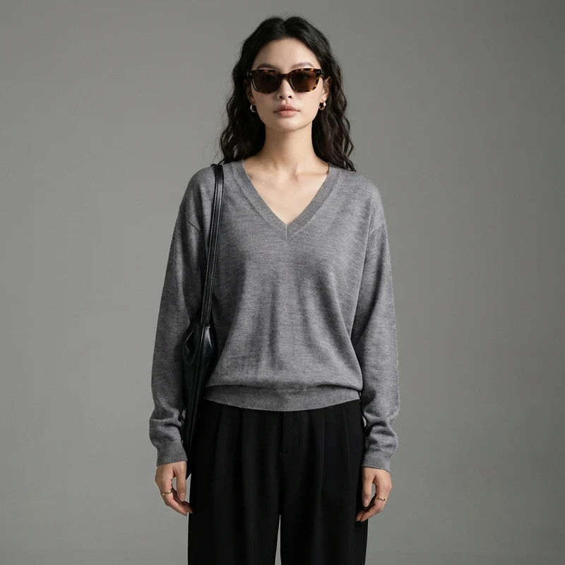 Pull Col V Maille Oversize