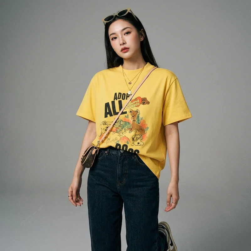 T-Shirt Loose Chien Graffiti