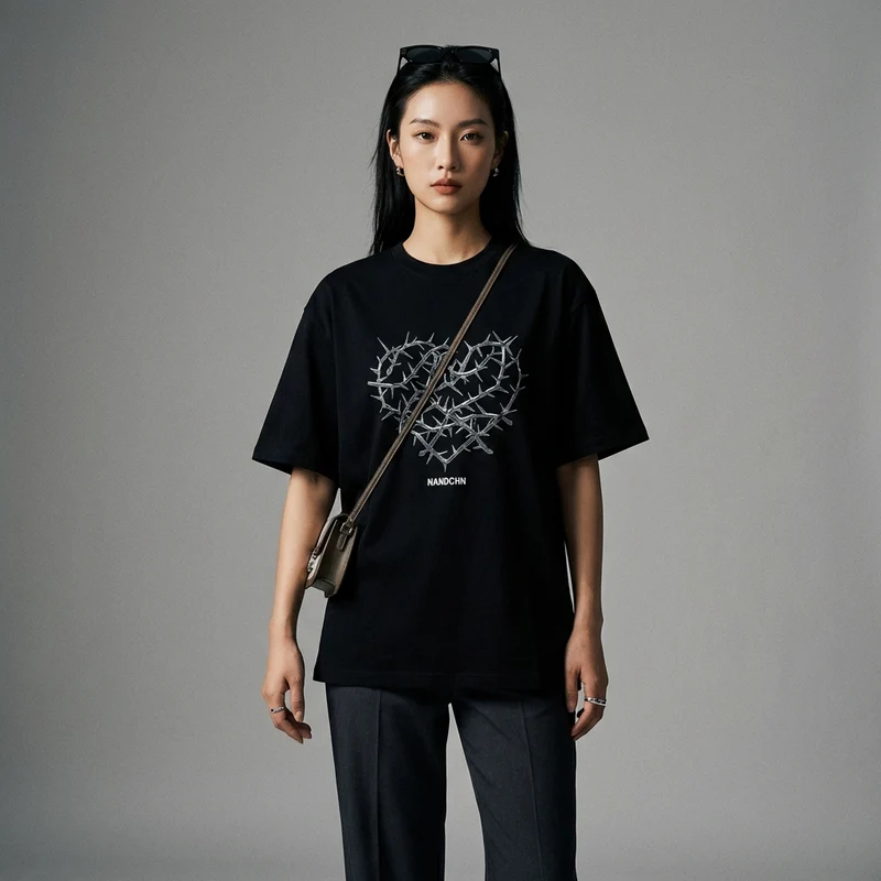 T-Shirt Imprimé Cœur Loose