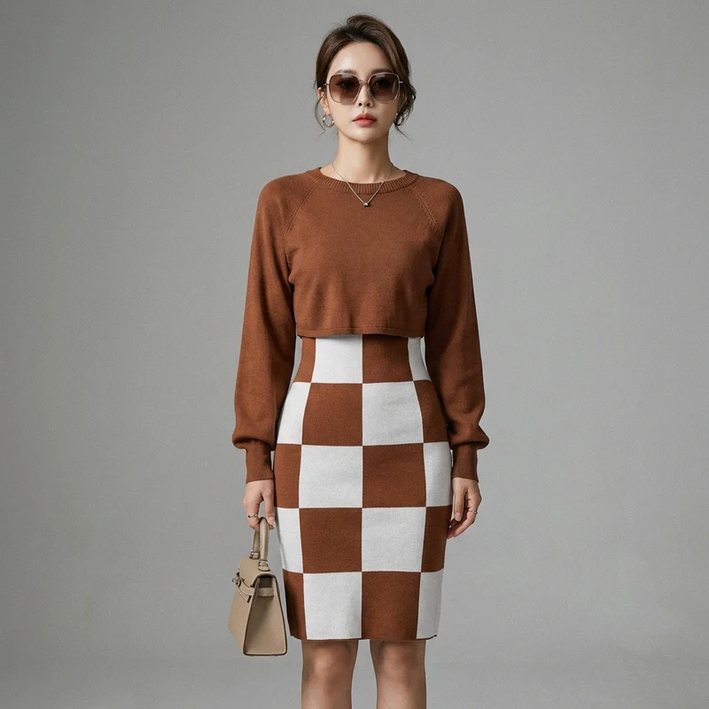 Ensemble Jupe Longue et Blouse Tricotée