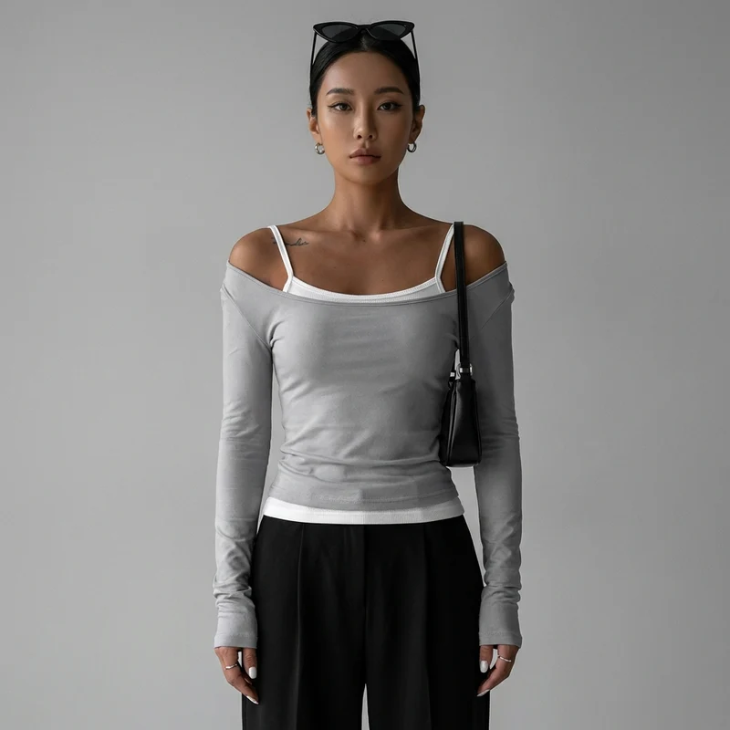 Ensemble Haut Épaulé et T-shirt Manches Longues