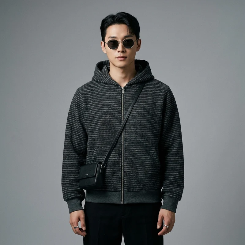 Cardigan Rayé Unisexe à Capuche