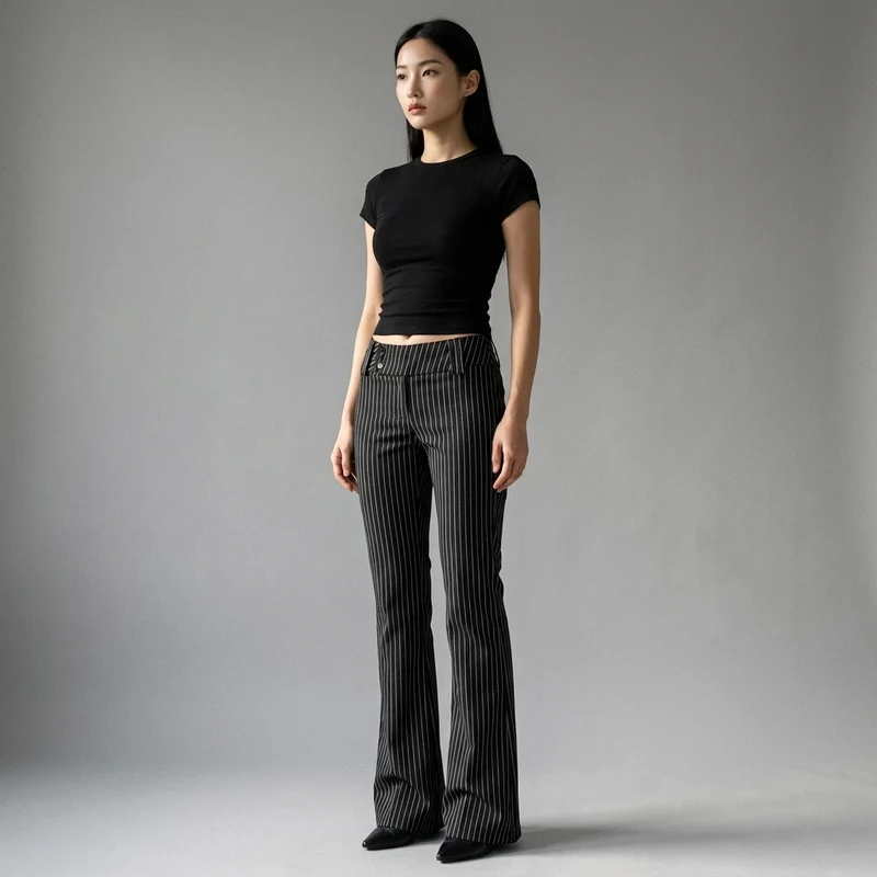 Pantalon Évasé Coréen Rayé Femme