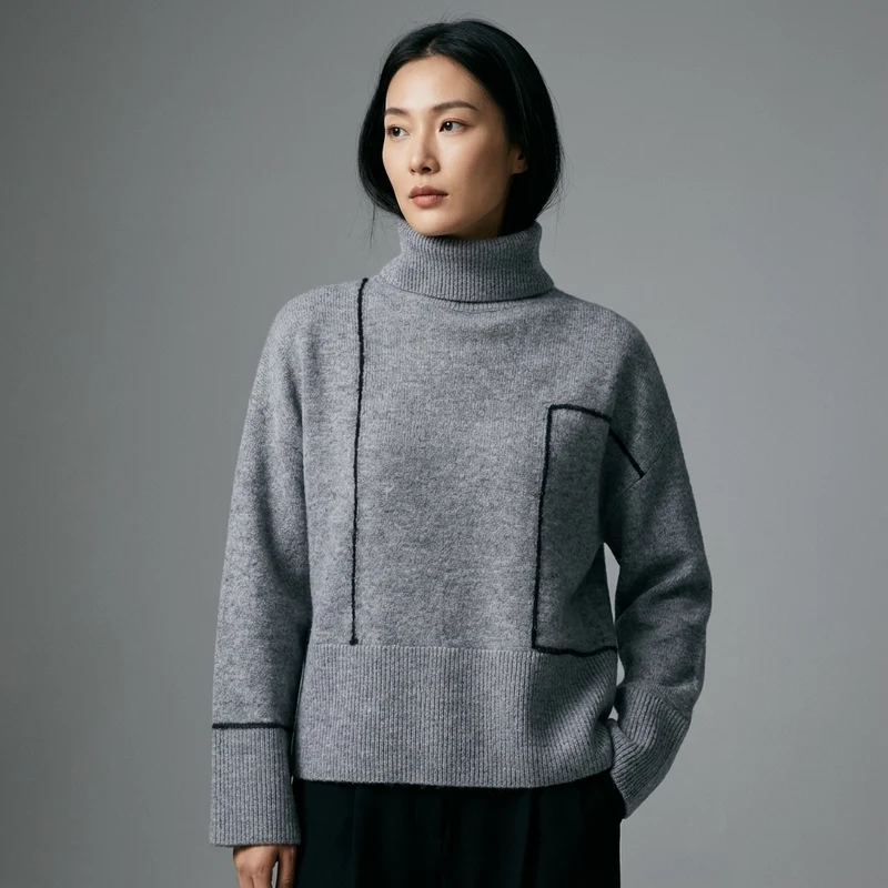 Pull Col Roulé Oversize Coréen Femme