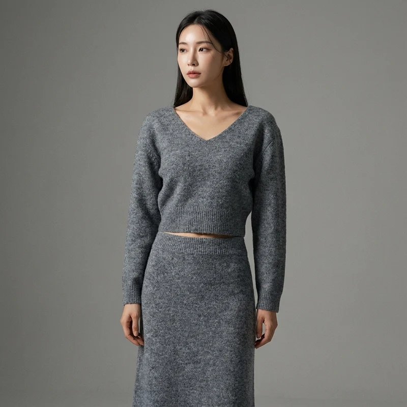 Ensemble Pull et Jupe Longue Tricoté Coréen Femme