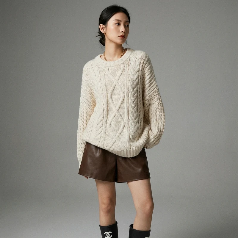 Pull Femme Tricoté Torsadé Coréen
