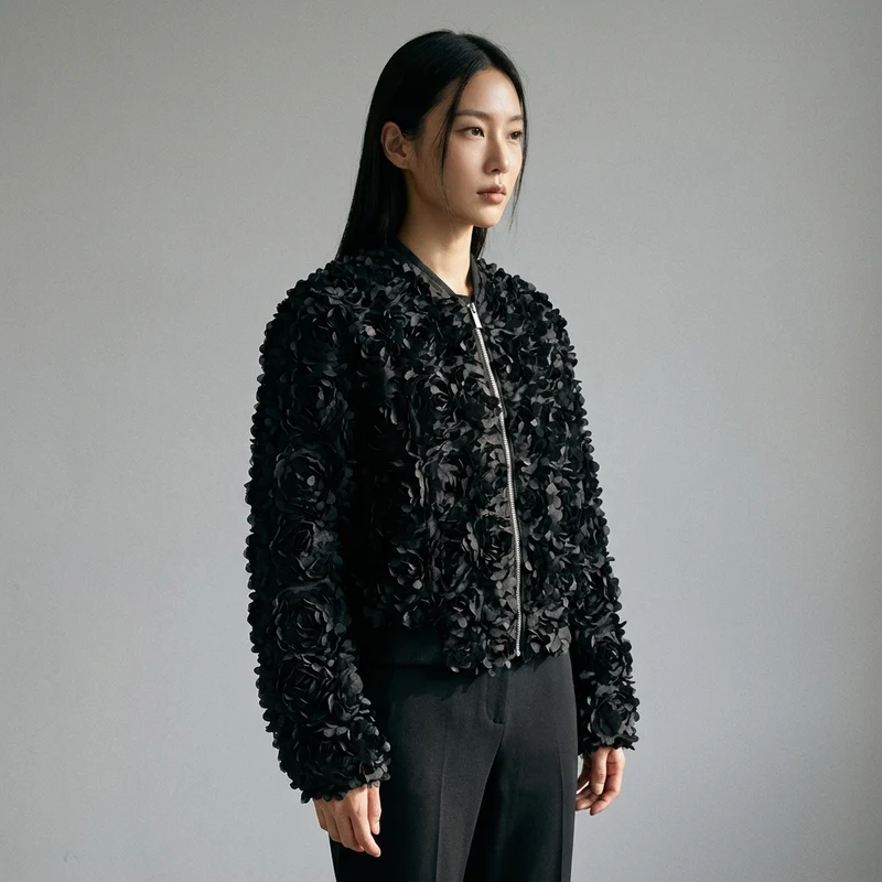 Veste Florale Noire Coréenne