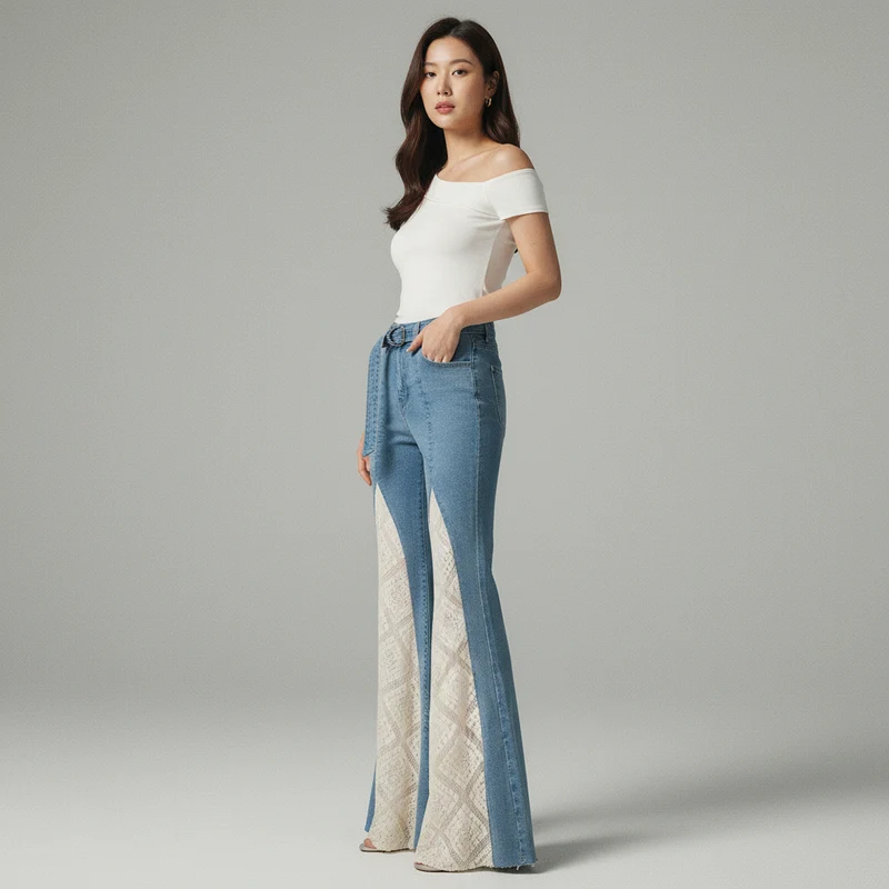 Pantalon Évasé Dentelle Coréen