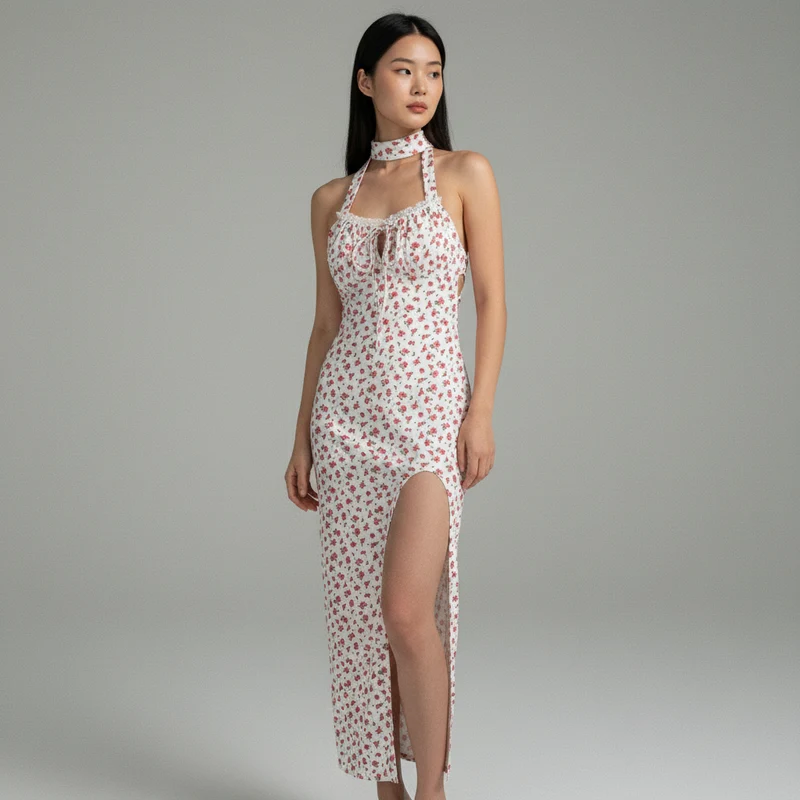 Robe Longue Fendue Dos Nu Coréenne