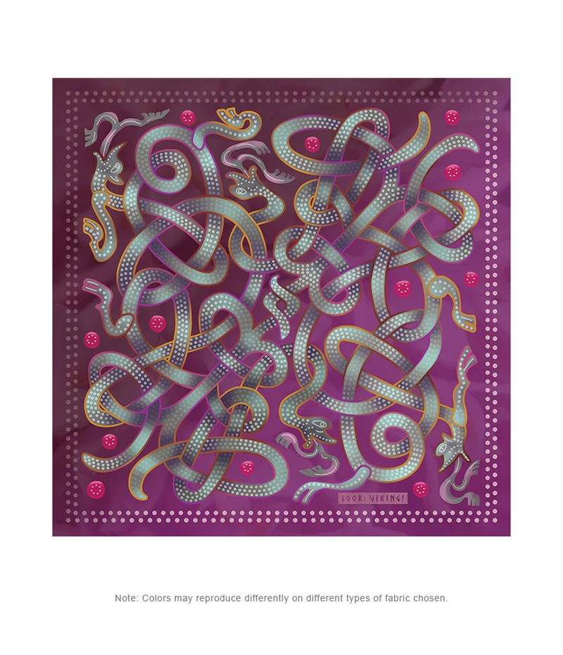 Viking Autumn Violet-Dark Red-Grey Jellinge 1 Silk-like Poly Scarf (4 sizes-3 fabrics)