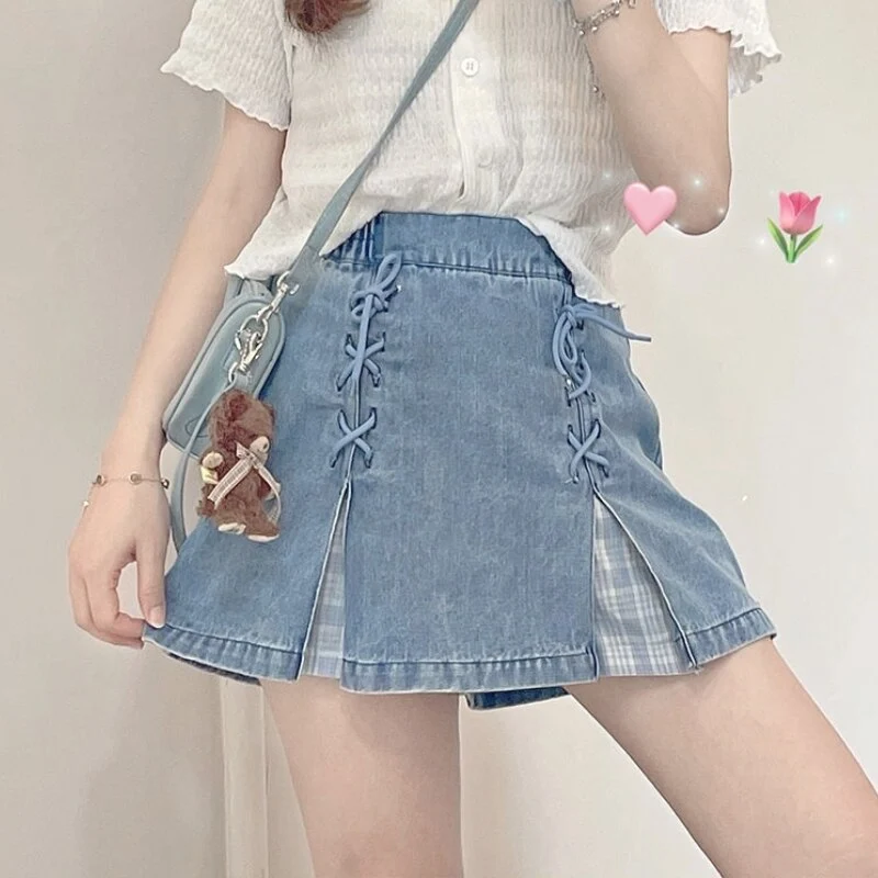 Jupe jeans carreaux